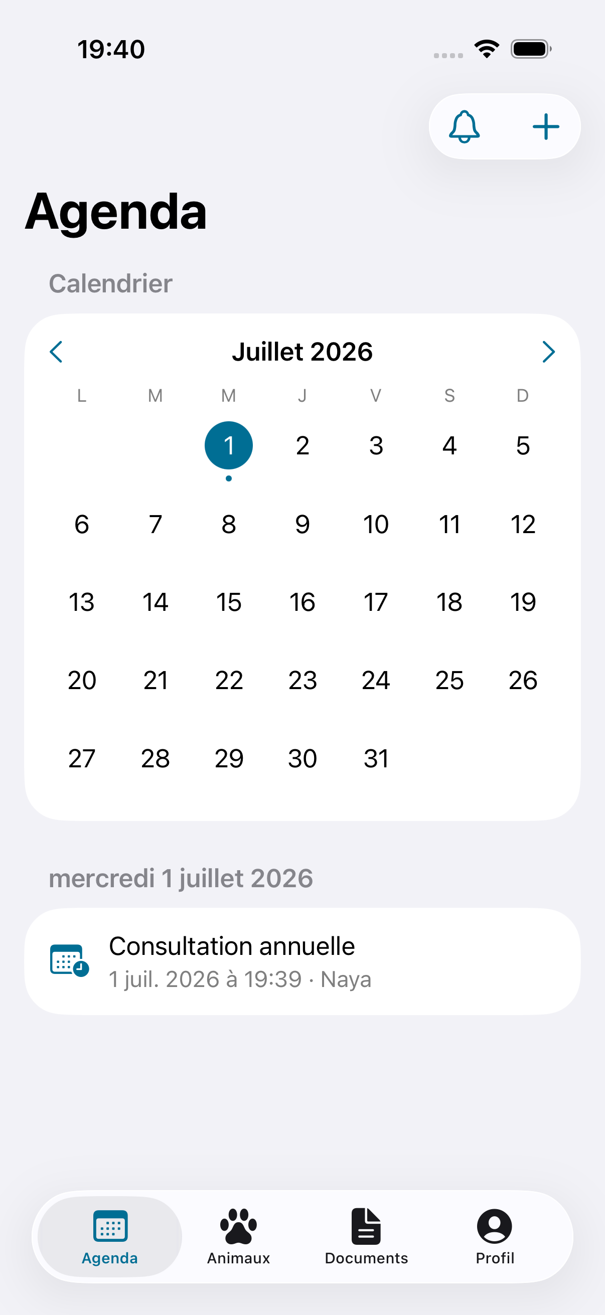 ANISENS calendar with occurrences and appointments