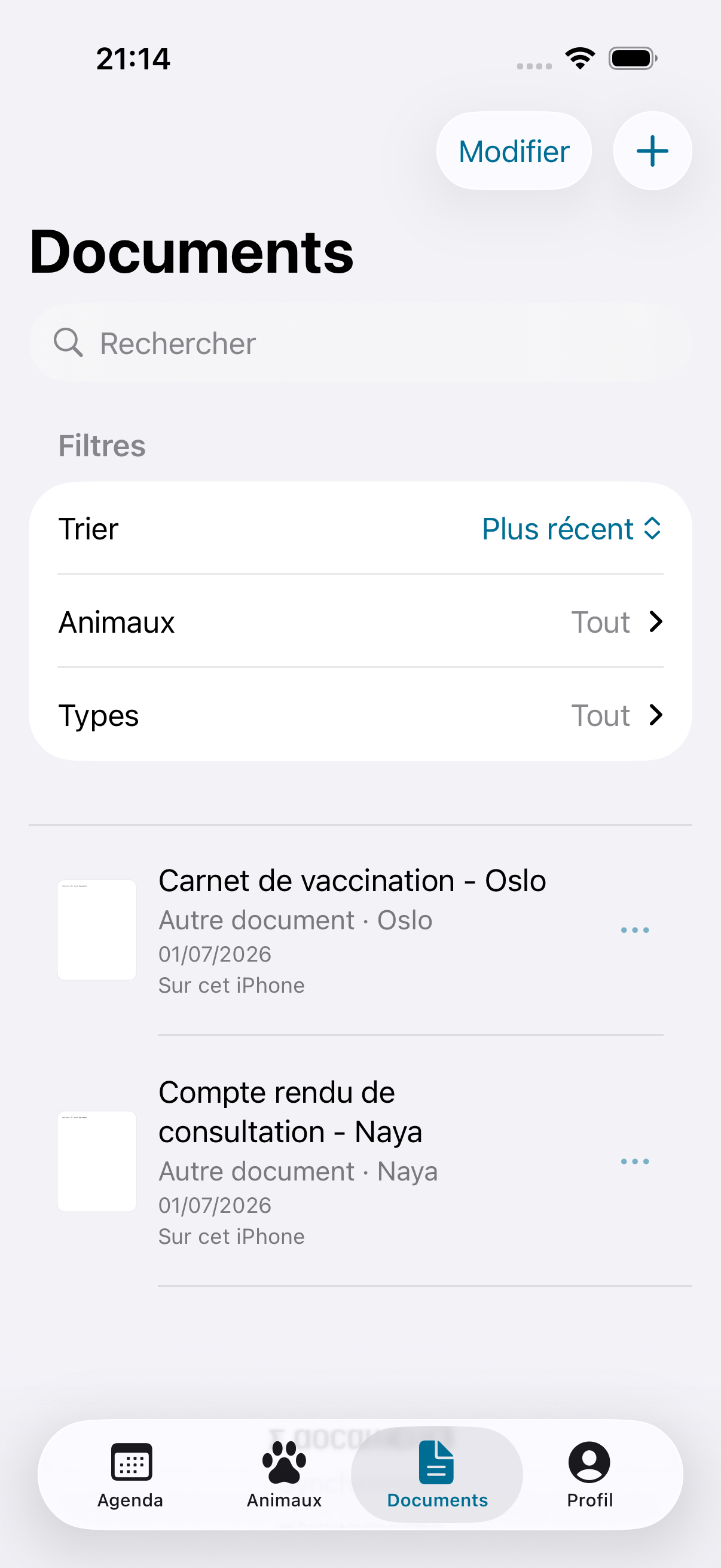 ANISENS documents with search, filters and pet-linked files